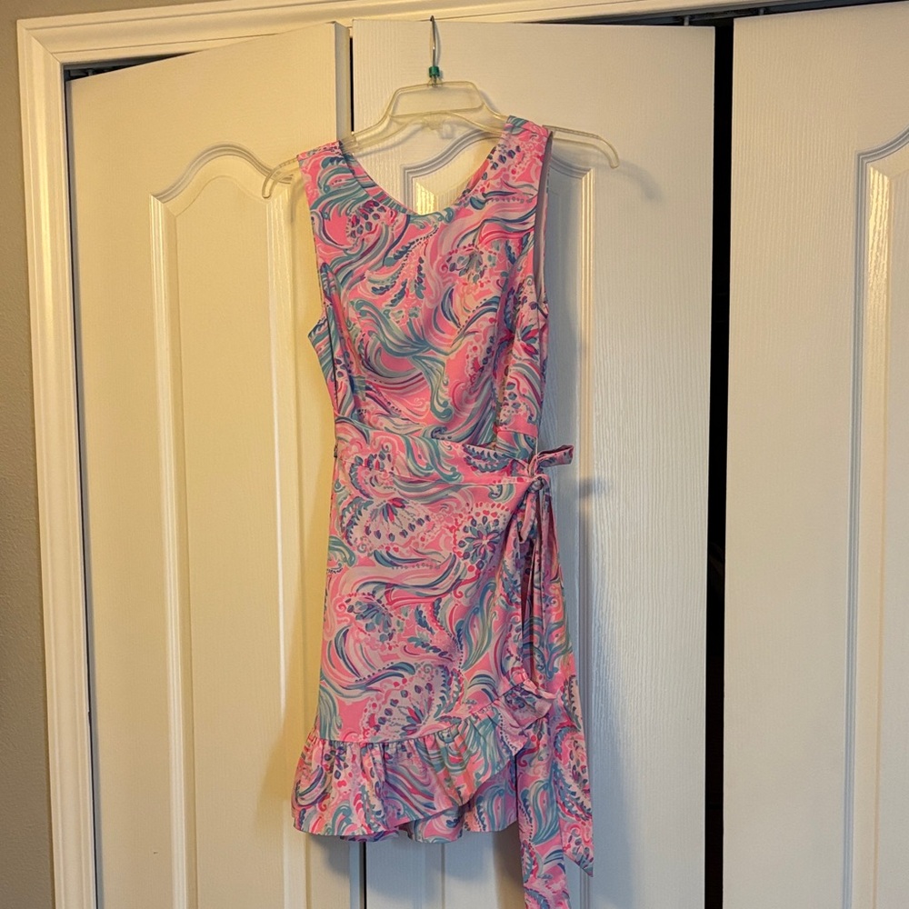 Lilly Pulitzer Pink and Blue Sleeveless Dress with Ruffle Hem